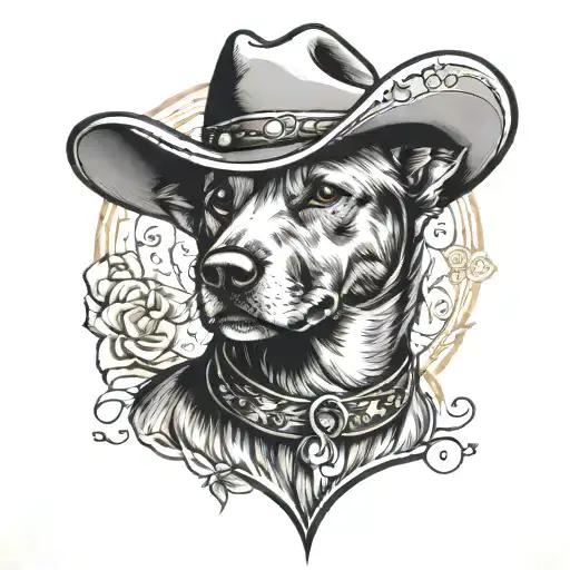 dog in cowboy hat tattoo design idea