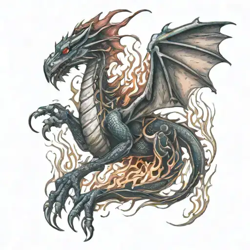 red dragon in flames tattoo design idea