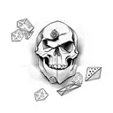 skull and rose with cards and dice tattoo design idea