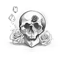 skull and rose with cards and dice tattoo design idea