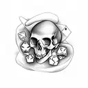 skull and rose with cards and dice tattoo design idea