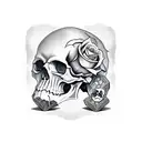 skull and rose with cards and dice tattoo design idea