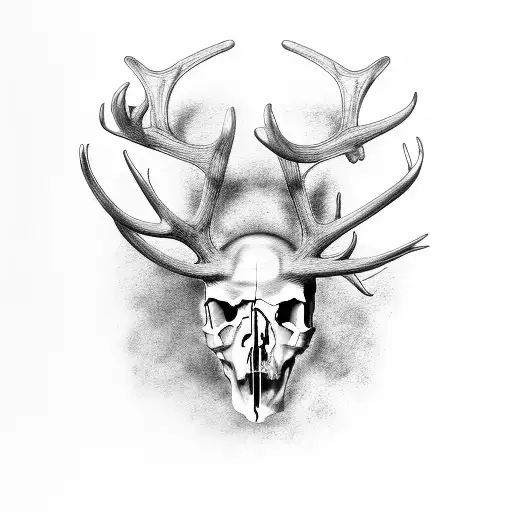 A memorial portrait of Uncle Sonny with a bear skull and antlers tattoo design idea