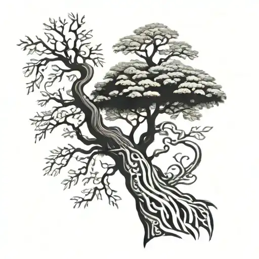 tree with snake and spiser to wrap around arm sleeve tattoo design idea