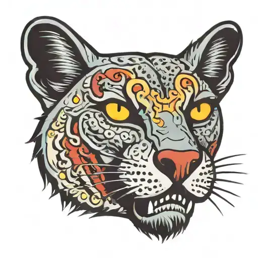 zombie panther head face straight  tattoo design idea