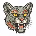 zombie panther head face straight  tattoo design idea