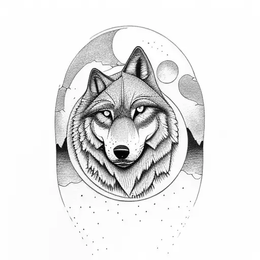 A topographic map overlayed with a silhouette of a wolf howling at the moon tattoo design idea