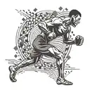 A stylized silhouette of a kickboxer mid-kick, surrounded by abstract geometric shapes representing movement and strength tattoo design idea