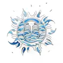 orca whale with waves and sun in a circle  tattoo design idea