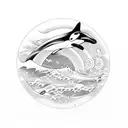 orca whale with waves and sun in a circle  tattoo design idea