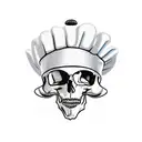 A cook's hat with an eagle design incorporating pop punk elements like skulls and guitars tattoo design idea