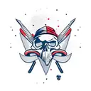 A cook's hat with an eagle design incorporating pop punk elements like skulls and guitars tattoo design idea