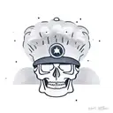 A cook's hat with an eagle design incorporating pop punk elements like skulls and guitars tattoo design idea