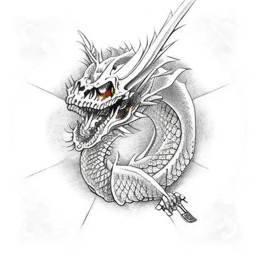 skeleton skateboard Dragon tattoo design idea