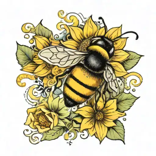 bee sunflower books tattoo design idea