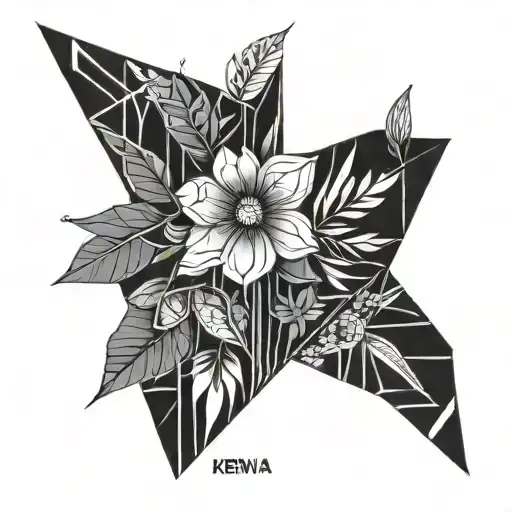 The name KENYA with a heart and flower tattoo design idea