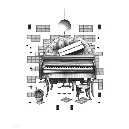 pianos and everything related to music and music mixing tattoo design idea