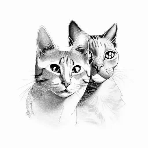 2 cats from behind one is ginger and bigger andnext cat smaller black and white tattoo design idea