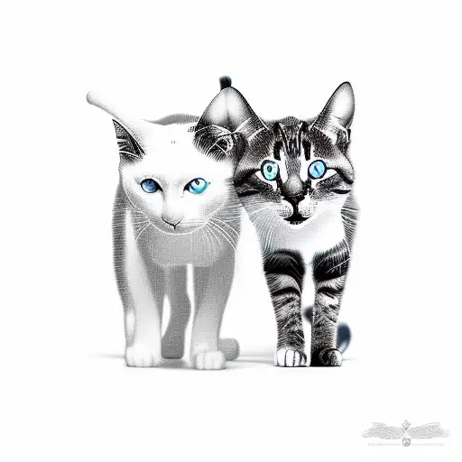 2 cats from behind one is ginger and bigger andnext cat smaller black and white tattoo design idea
