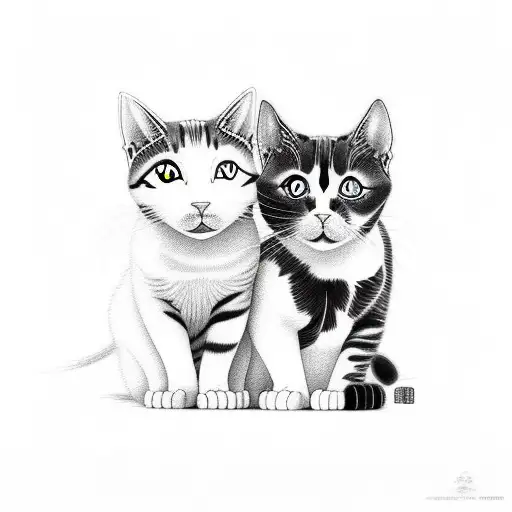 2 cats from behind one is ginger and bigger andnext cat smaller black and white tattoo design idea