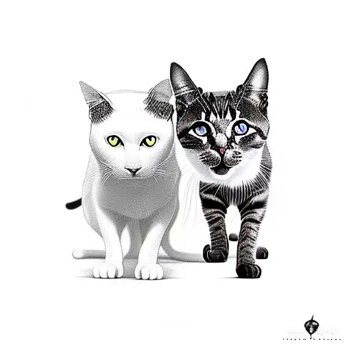 2 cats from behind one is ginger and bigger andnext cat smaller black and white tattoo design idea