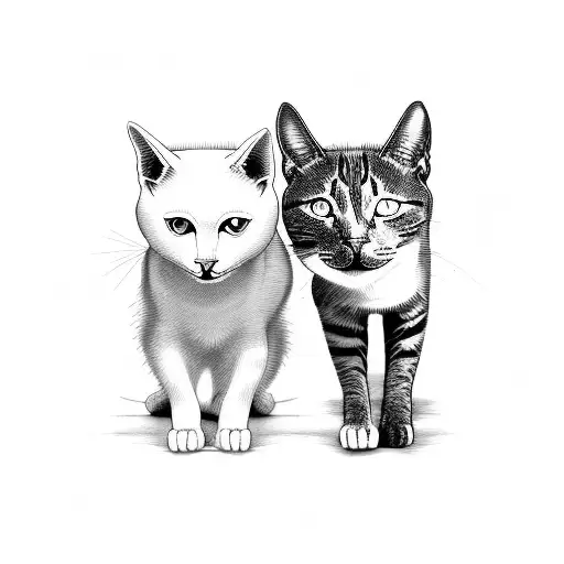2 cats from behind one is ginger and bigger andnext cat smaller black and white tattoo design idea