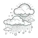 raining cloud cloud with sun and moon behind it. midnight rain tattoo design idea