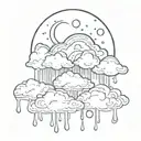 raining cloud cloud with sun and moon behind it. midnight rain tattoo design idea