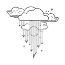 minimalist cloud with rain and lightning bolt, sun and moon behind tattoo design idea