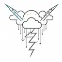 minimalist cloud with rain and lightning bolt, sun and moon behind tattoo design idea