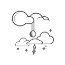 minimalist cloud with rain and bolt, sun and moon behind tattoo design idea