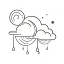minimalist cloud with rain and bolt, sun and moon behind tattoo design idea