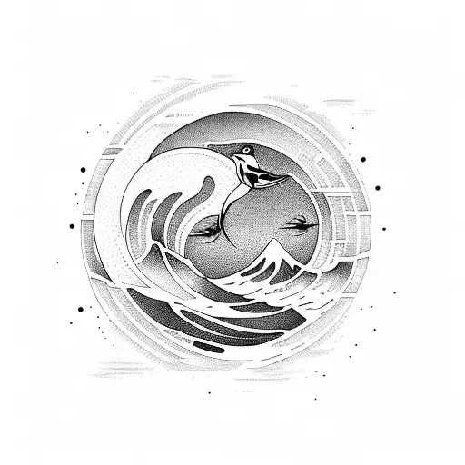 sunrise, waves, birds tattoo design idea