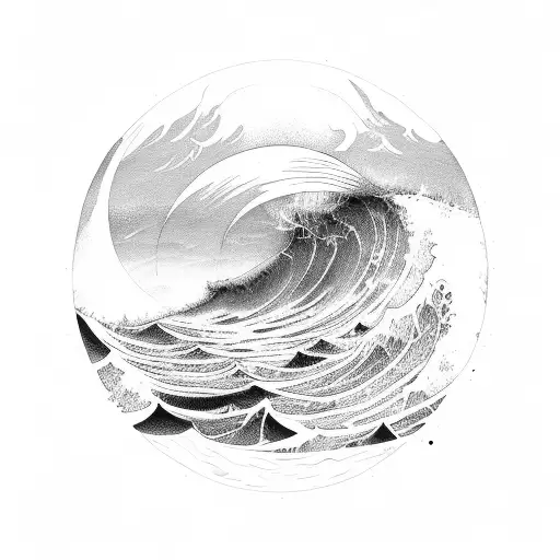 sunrise and waves tattoo design idea