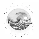 sunrise, waves, birds tattoo design idea