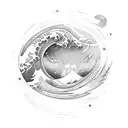 sunrise, waves, birds tattoo design idea