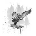 A tattoo design combining elements from 'The Last of Us' and nature, with birds flying over a post-apocalyptic landscape tattoo design idea