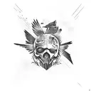 A tattoo design combining elements from 'The Last of Us' and nature, with birds flying over a post-apocalyptic landscape tattoo design idea