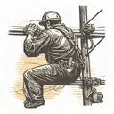 An electrical lineman working on power lines against a backdrop of a sunset over a rural landscape tattoo design idea