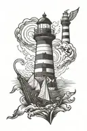 Boat and lighthouse tattoo design idea