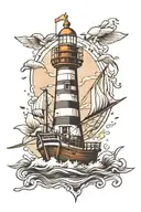 Boat and lighthouse tattoo design idea