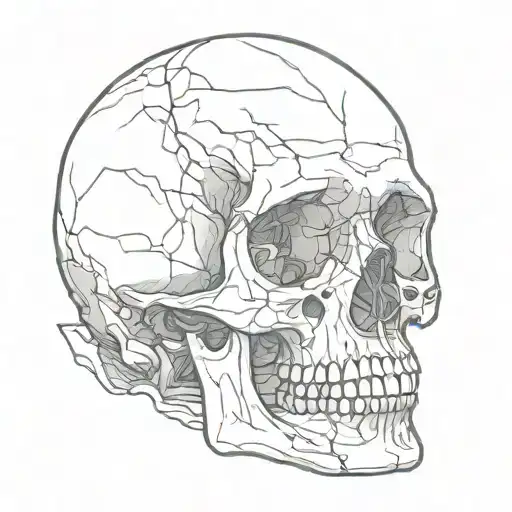 cracked human skull without bottom jaw  tattoo design idea