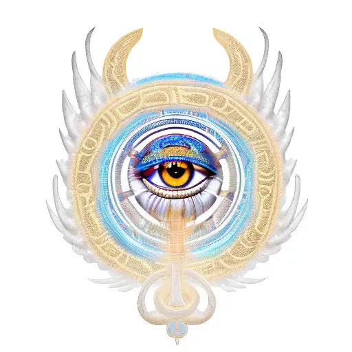 isis wings with eye of horus and ankh and snakes in it tattoo design idea