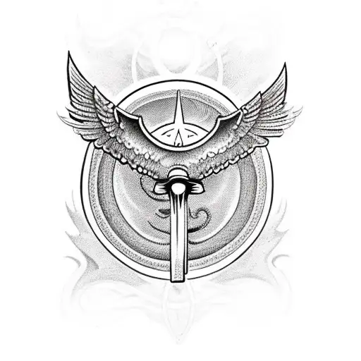 isis wings with eye of horus and ankh and snakes in it tattoo design idea