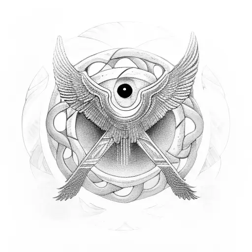 isis wings with eye of horus and ankh and snakes in it tattoo design idea