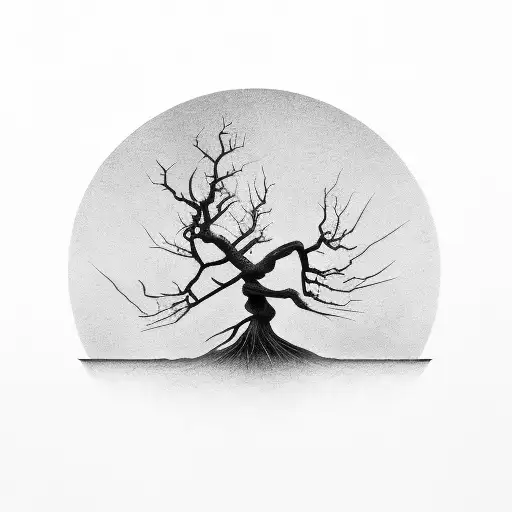 dead tree with roots tattoo design idea