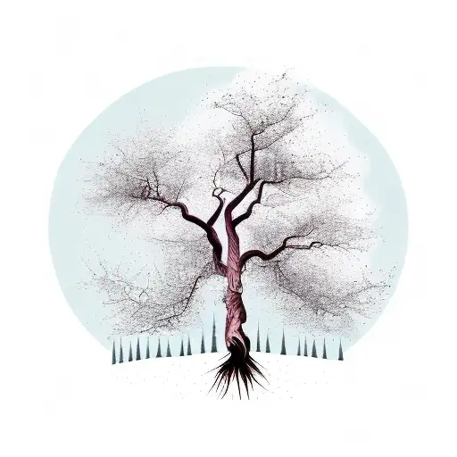 dead tree with roots tattoo design idea