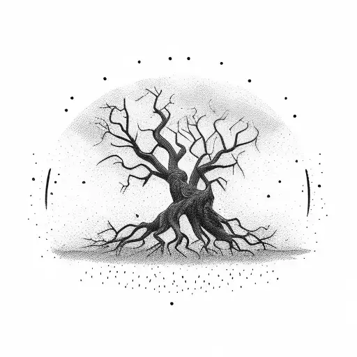 dead tree with roots tattoo design idea