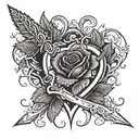 A dagger piercing through a heart, with blood droplets turning into roses, and vines curling around the blade tattoo design idea