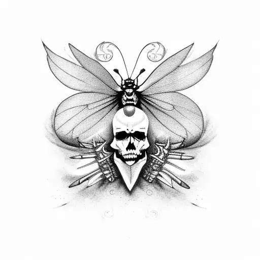 monarch butterfly with flaming wings and skulls in its wings tattoo design idea